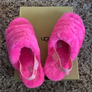 Ugg Fluff Yeah Neon Pink Taffy Slide Sandal Fur Fuzzy Slip On